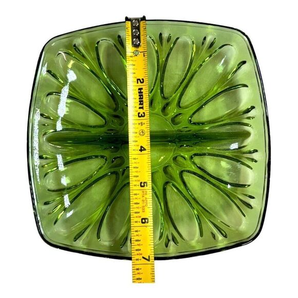 Vintage Indiana Glass Avacado Divided Nut Fruit Dish Candy 7" MCM Retro Design - Picture 5 of 6